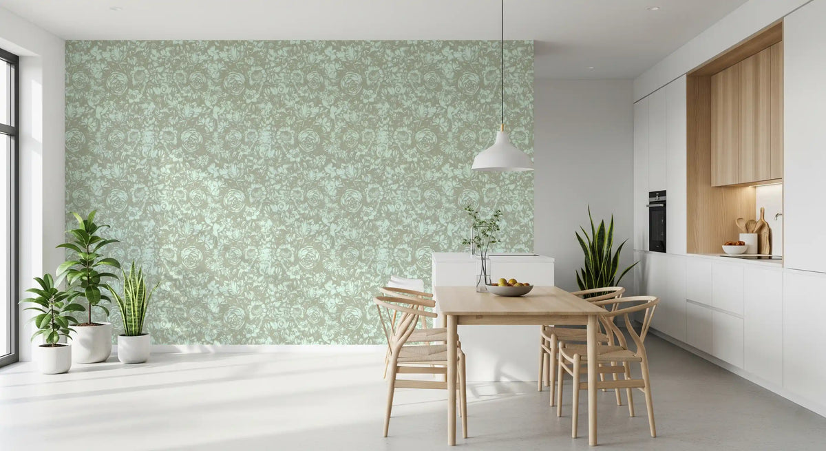 Kitchen and dining room paired with the Heritage Floral Line wallpaper GD11828
