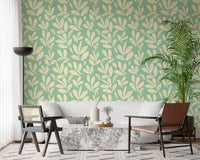 Sage and Cream Hand-Painted Leaf Wallpaper⁠