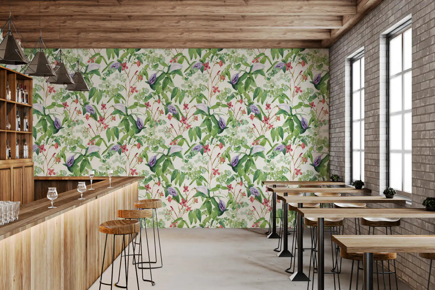 Botanical Fern and Petal Wallpaper⁠