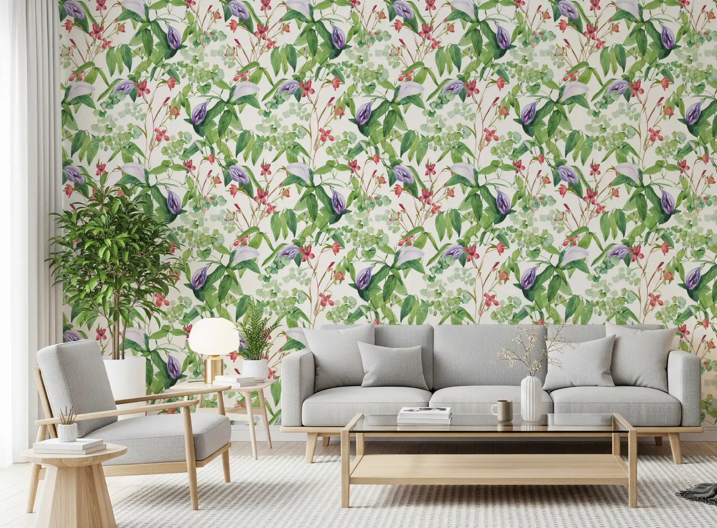 Botanical Fern and Petal Wallpaper⁠
