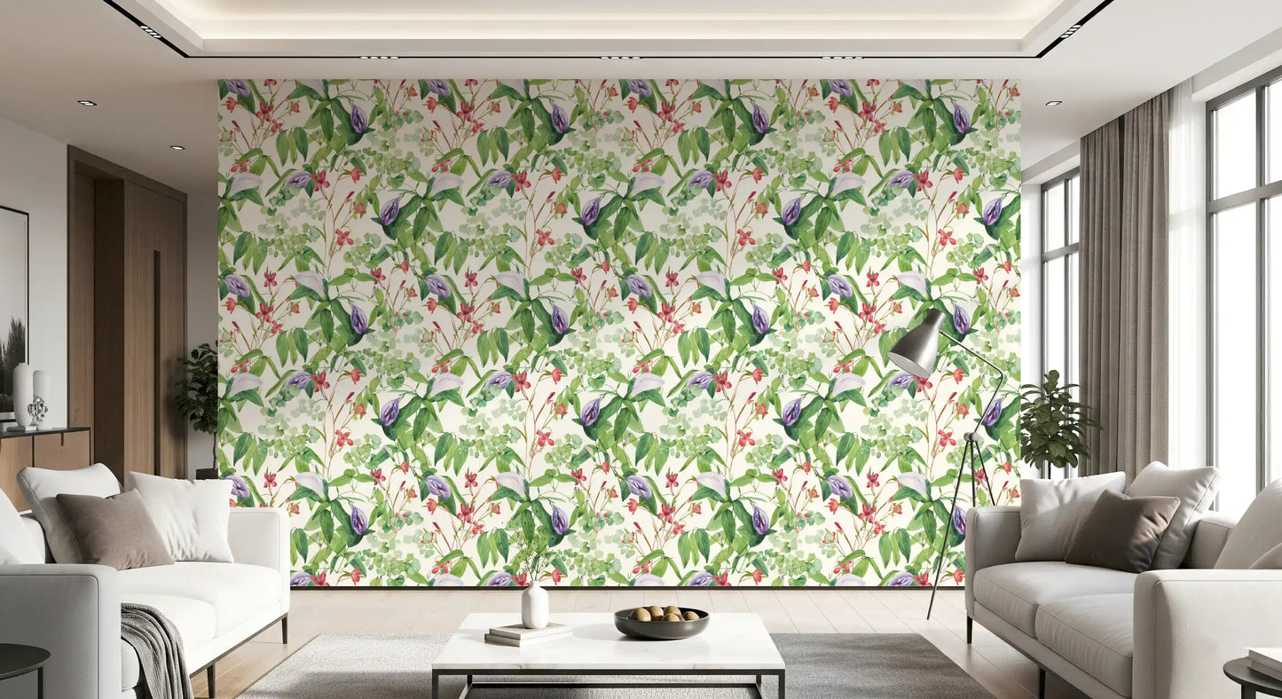 Botanical Fern and Petal Wallpaper⁠