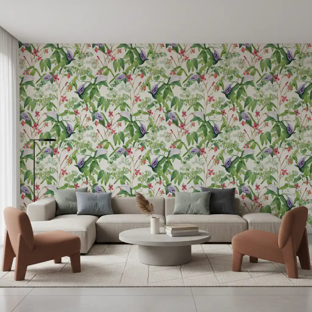 Botanical Fern and Petal Wallpaper⁠