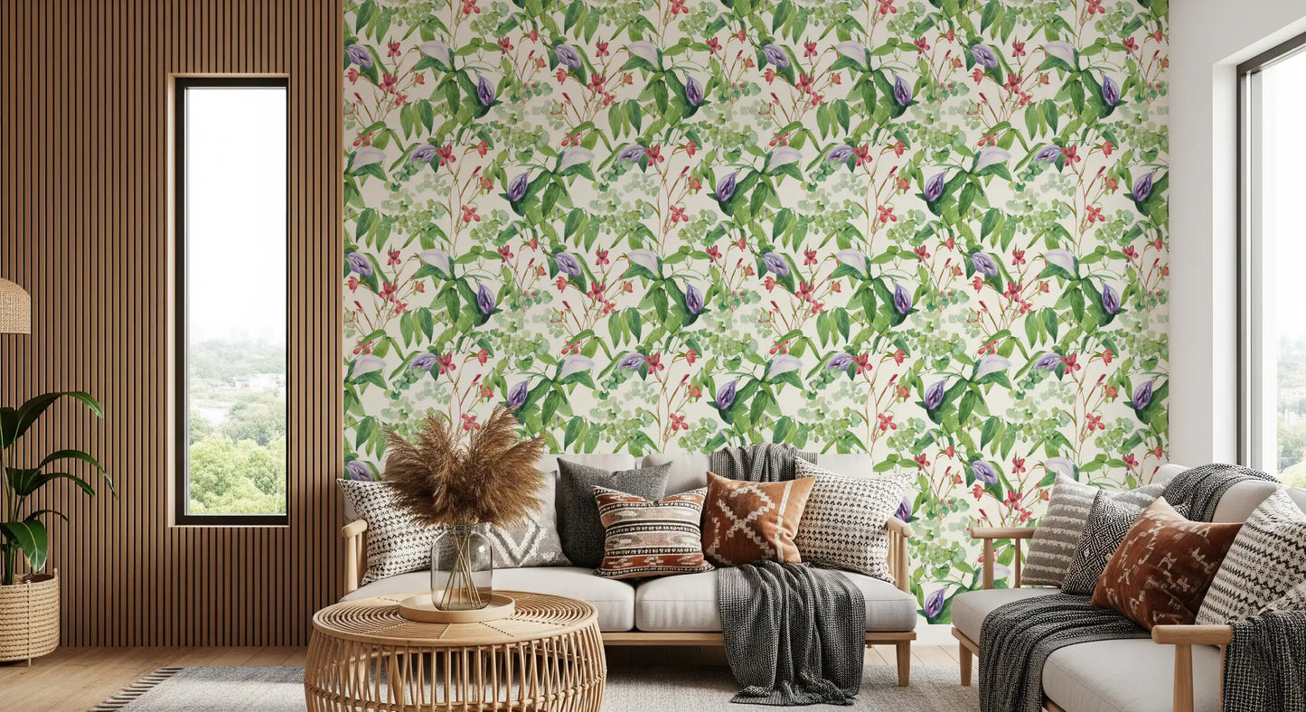 Botanical Fern and Petal Wallpaper⁠