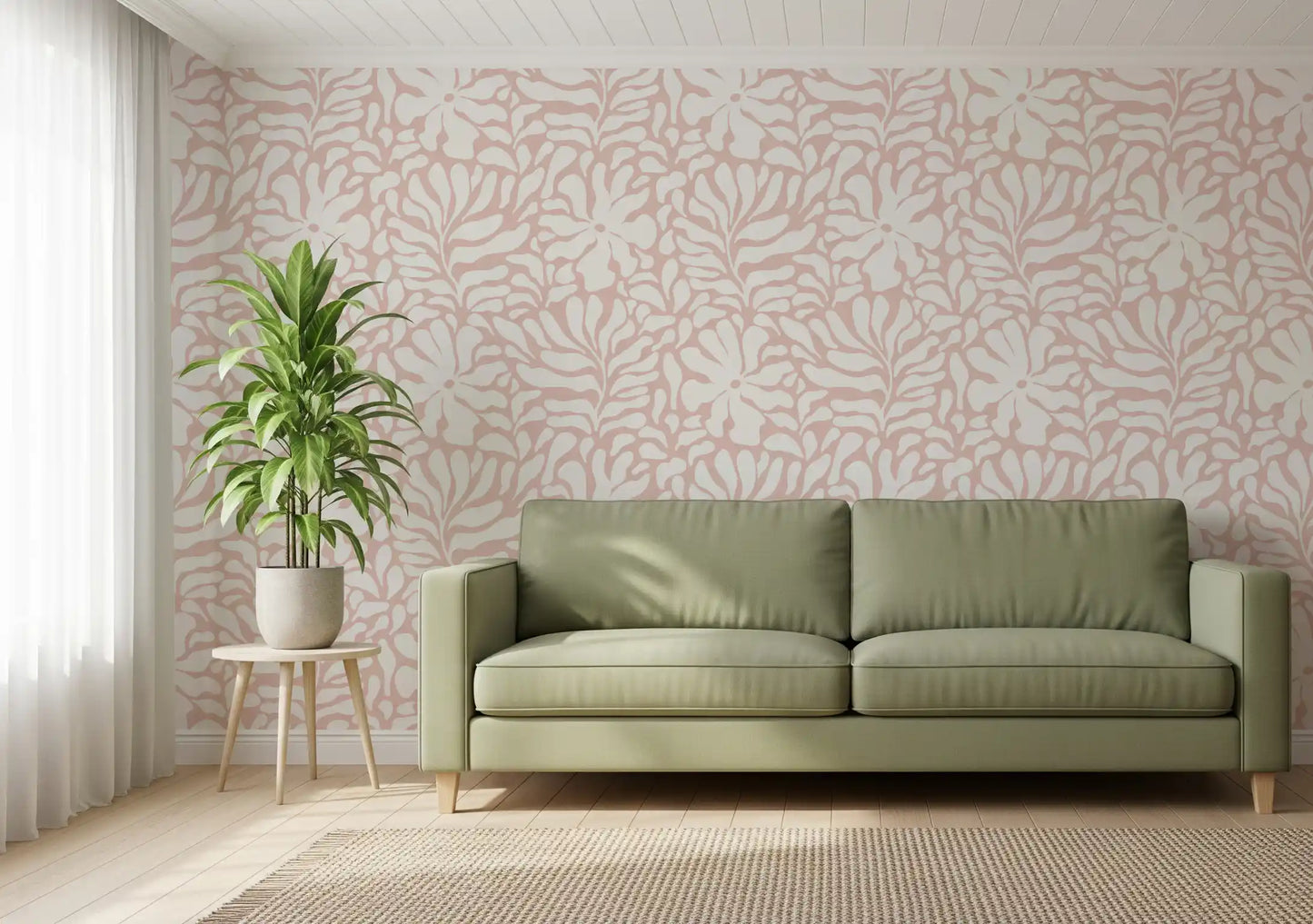 Soft Blush Organic Foliage Wallpaper⁠