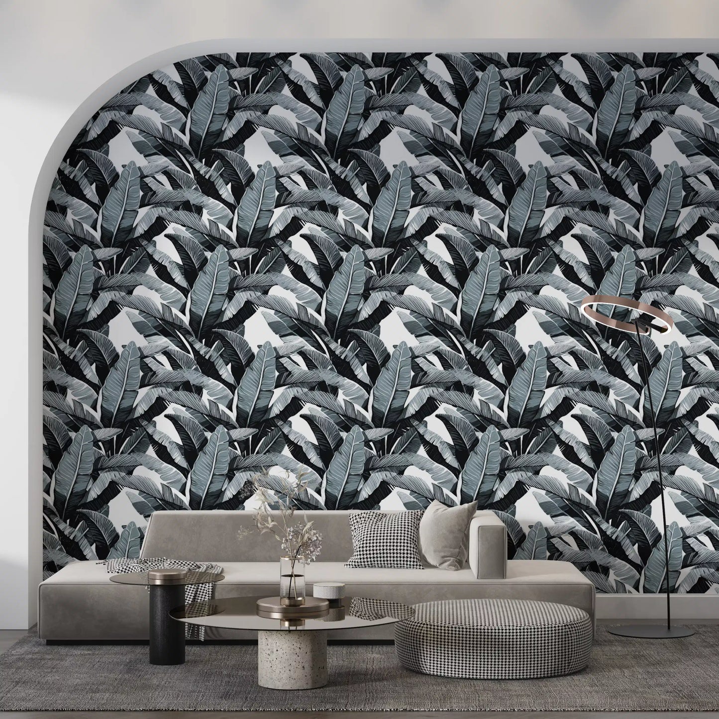 Monochrome Tropical Palm Fronds Wallpaper⁠