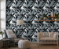 Monochrome Tropical Palm Fronds Wallpaper⁠
