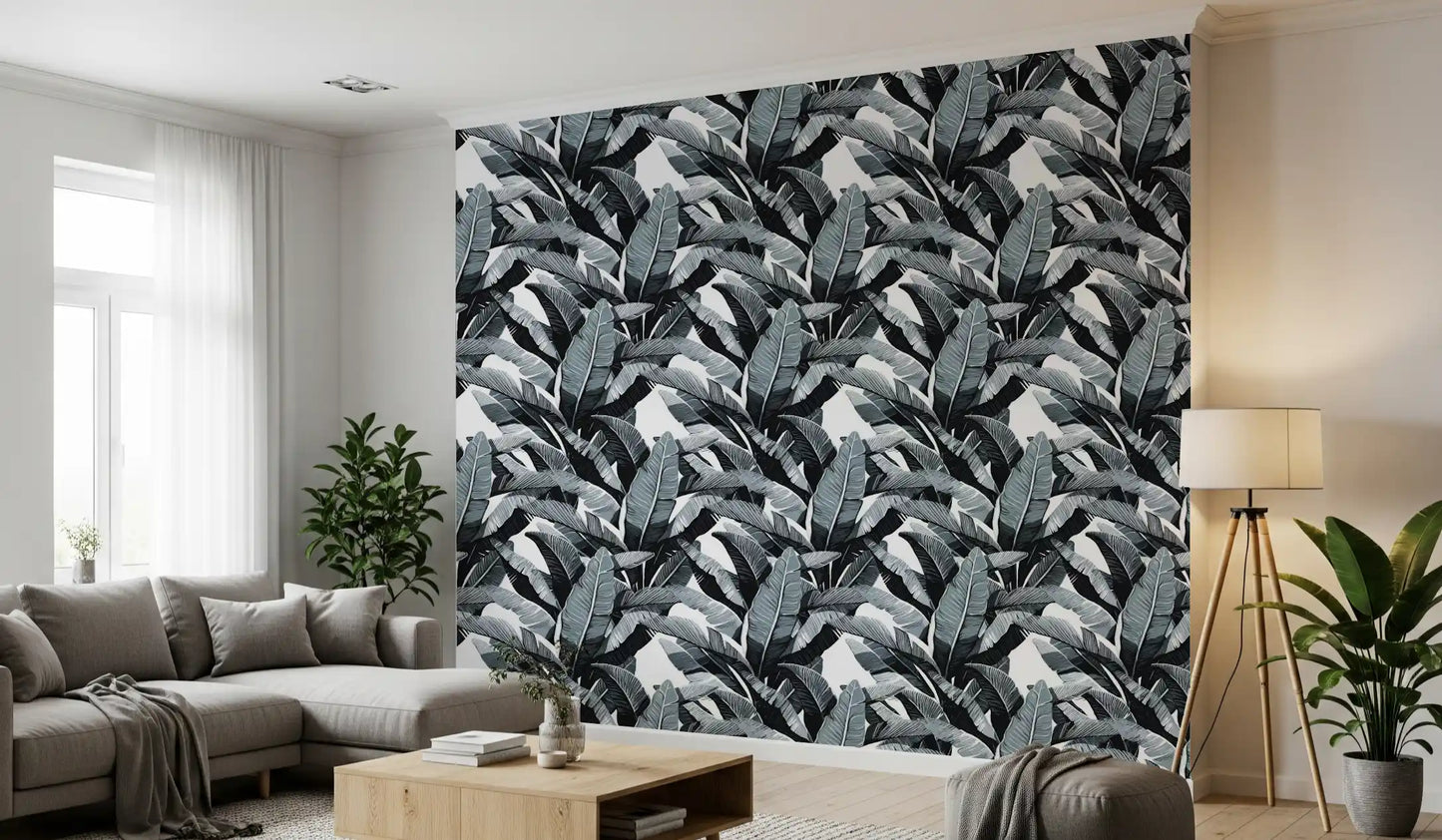 Monochrome Tropical Palm Fronds Wallpaper⁠