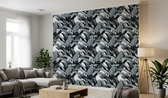 Monochrome Tropical Palm Fronds Wallpaper⁠