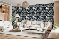 Monochrome Tropical Palm Fronds Wallpaper⁠