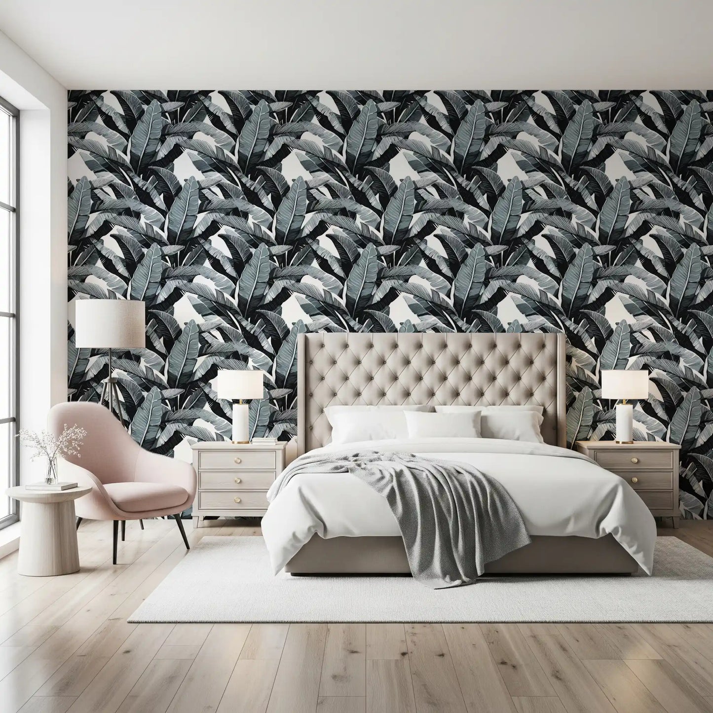 Monochrome Tropical Palm Fronds Wallpaper⁠