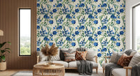 Vintage Indigo Wildflower Garden Pattern Wallpaper⁠