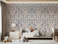 Grey and Cream Damask Floral Wallpaper⁠