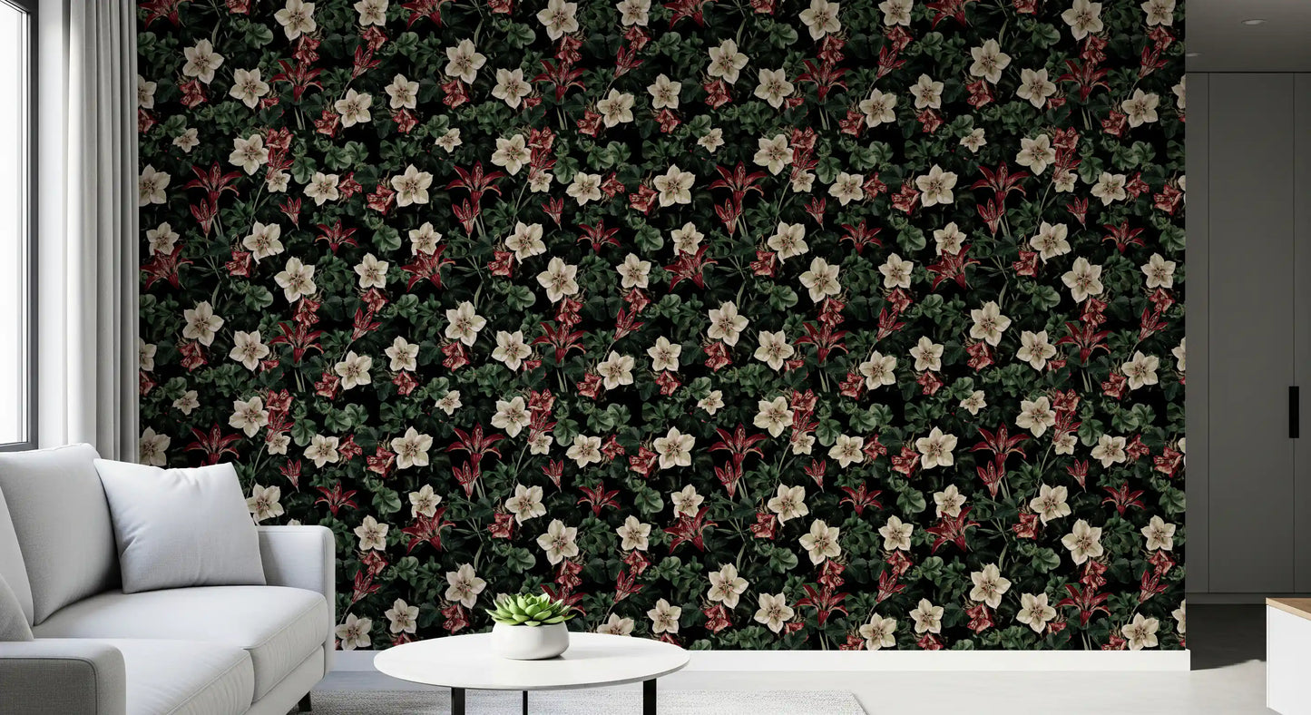 Midnight Garden Botanical Bloom Wallpaper⁠