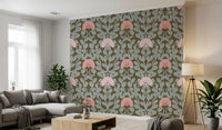 Sage and Blush Botanical Damask Wallpaper⁠