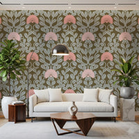Sage and Blush Botanical Damask Wallpaper⁠