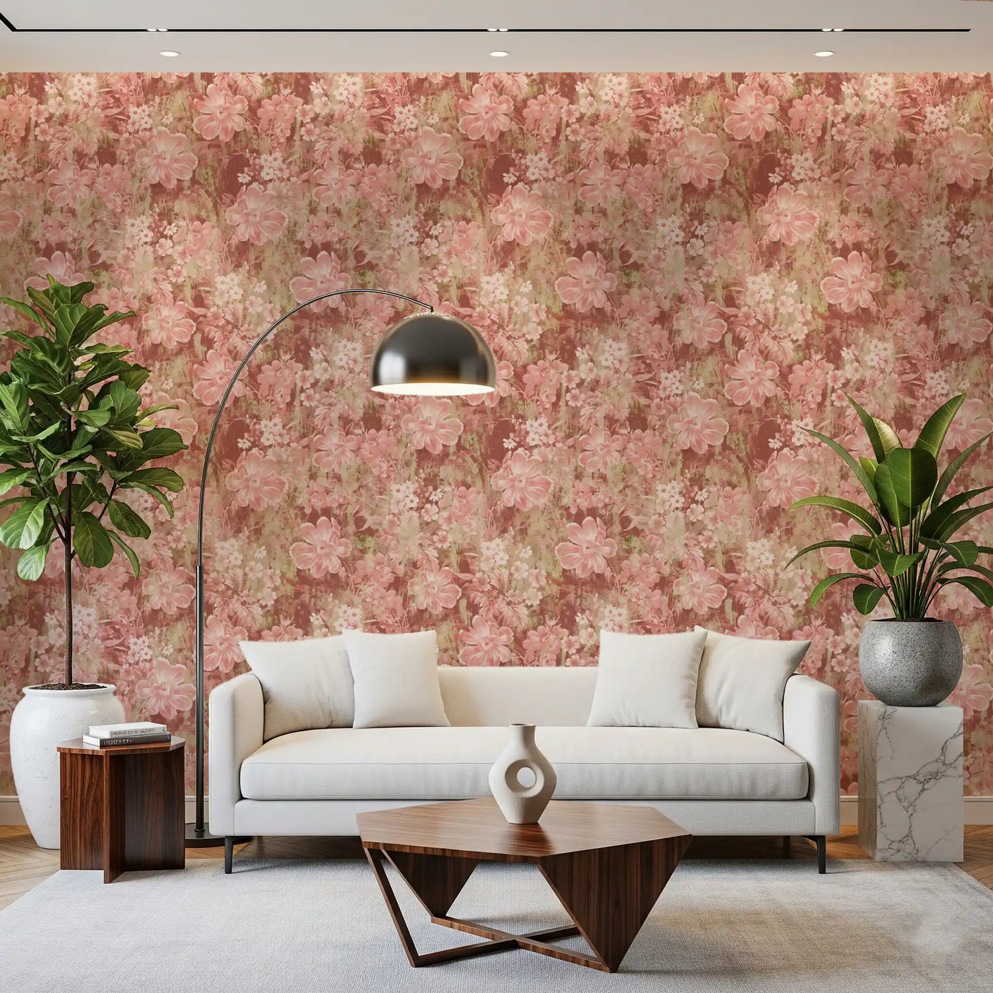 Rustic Terracotta Floral Bloom Wallpaper⁠