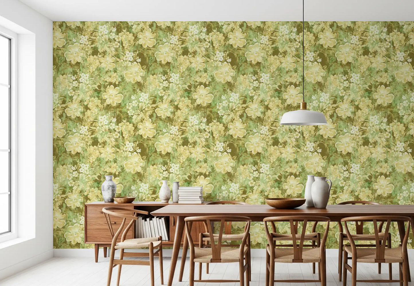 Verdant Floral Texture Motif Wallpaper⁠