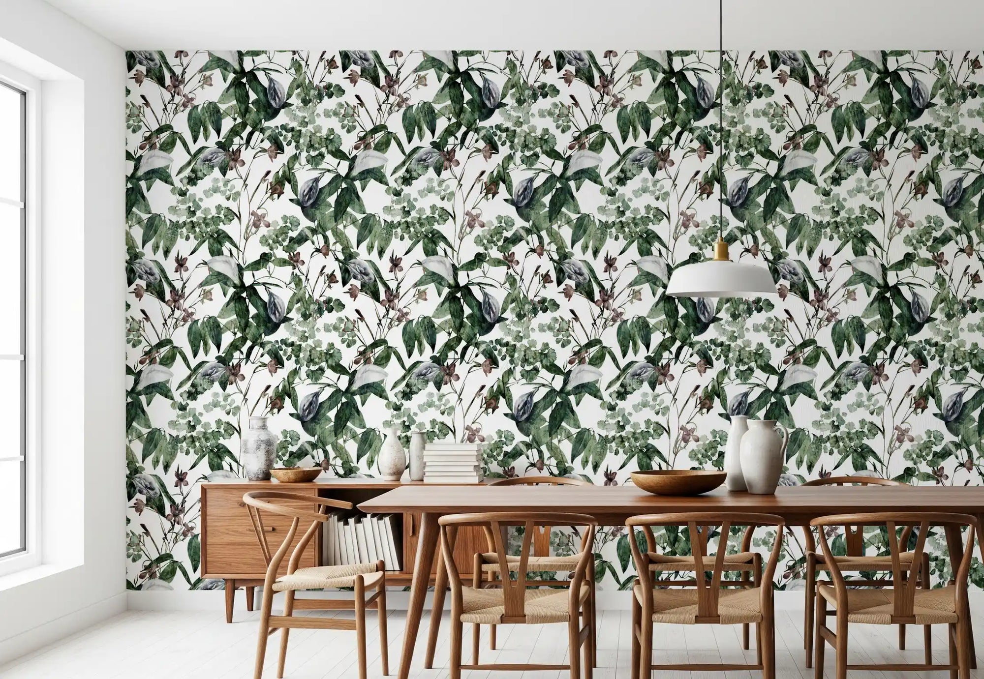 Dining room finished in Serene Botanical Foliage wallpaper GD11862