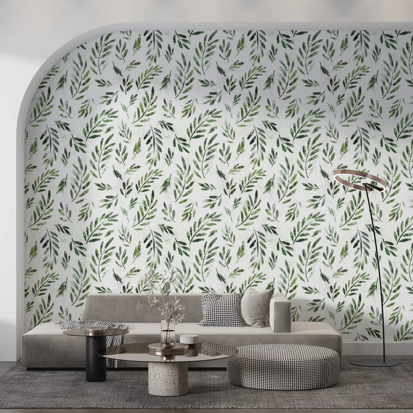 Rustic Botanical Green Leaves Wallpaper⁠