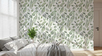 Rustic Botanical Green Leaves Wallpaper⁠