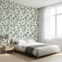 Rustic Botanical Green Leaves Wallpaper⁠