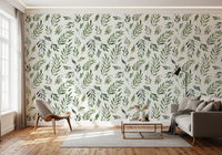 Rustic Botanical Green Leaves Wallpaper⁠