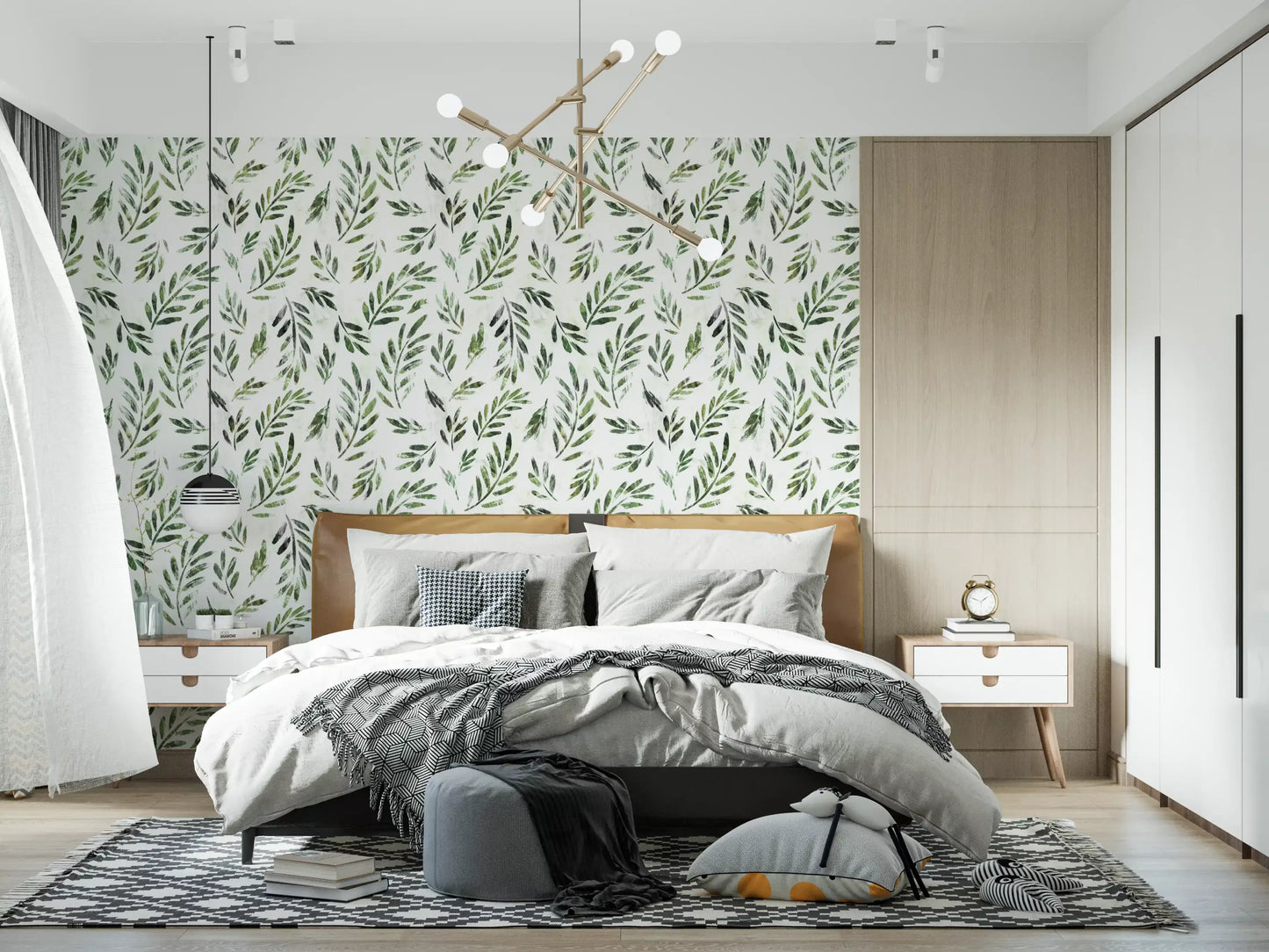 Rustic Botanical Green Leaves Wallpaper⁠