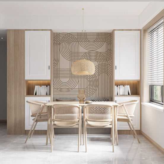 Dining room finished in Abstract Organic Linear Grid wall mural GD11877