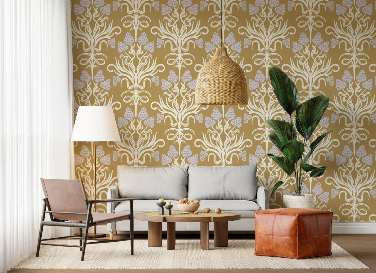 Living room finished in Art Nouveau Botanical Damask wallpaper GD11881