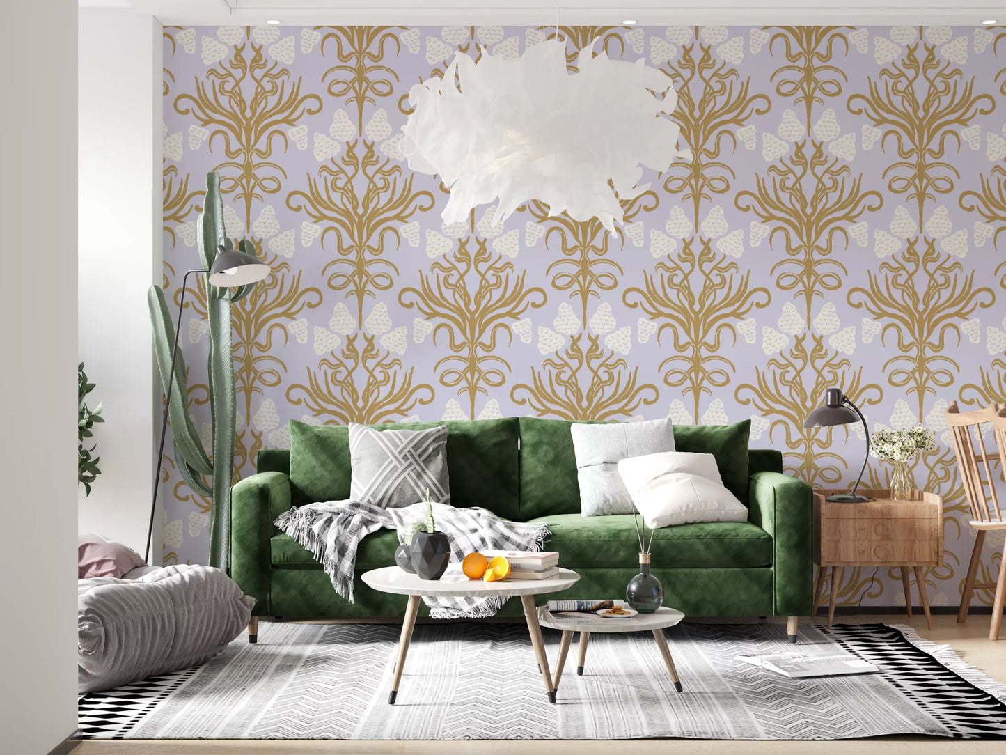 Art Nouveau Gold and Lavender Botanical Wallpaper⁠