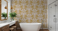 Golden Botanical Damask Motif Wallpaper⁠