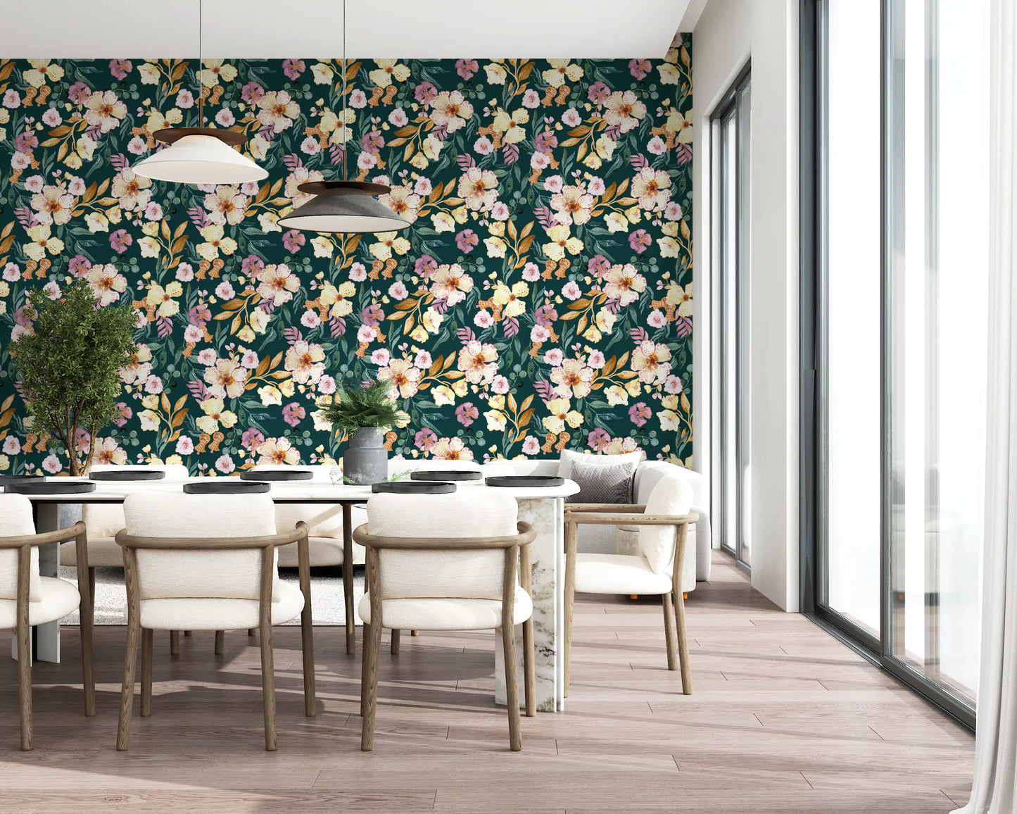 Midnight Botanical Bloom Art Wallpaper⁠