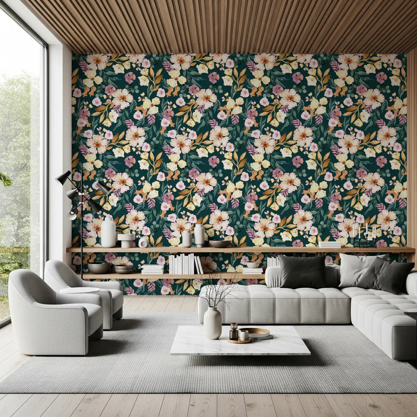 Midnight Botanical Bloom Art Wallpaper⁠