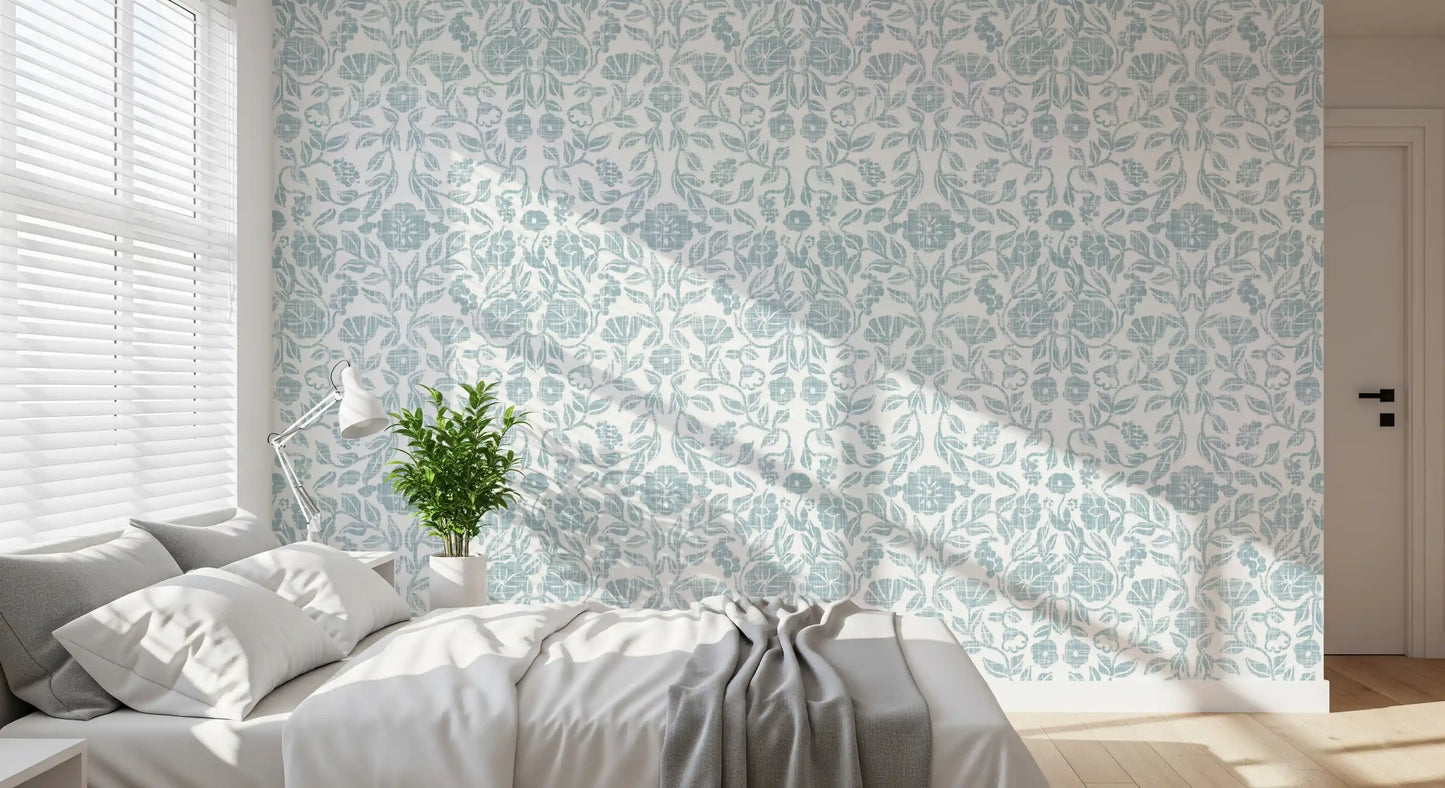 Textured Pastel Botanical Damask Wallpaper⁠