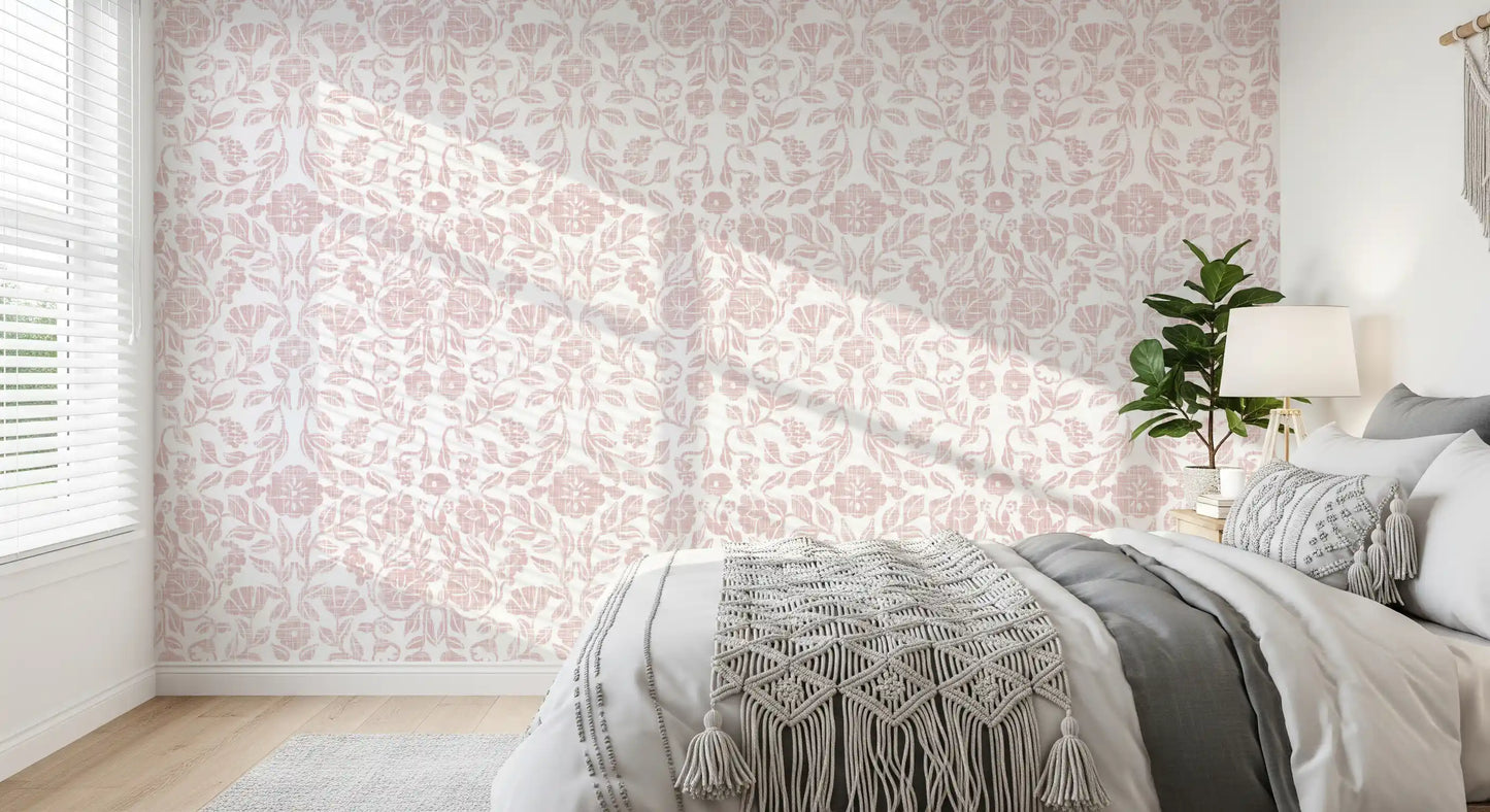 Soft Blush Botanical Textile Print Wallpaper⁠