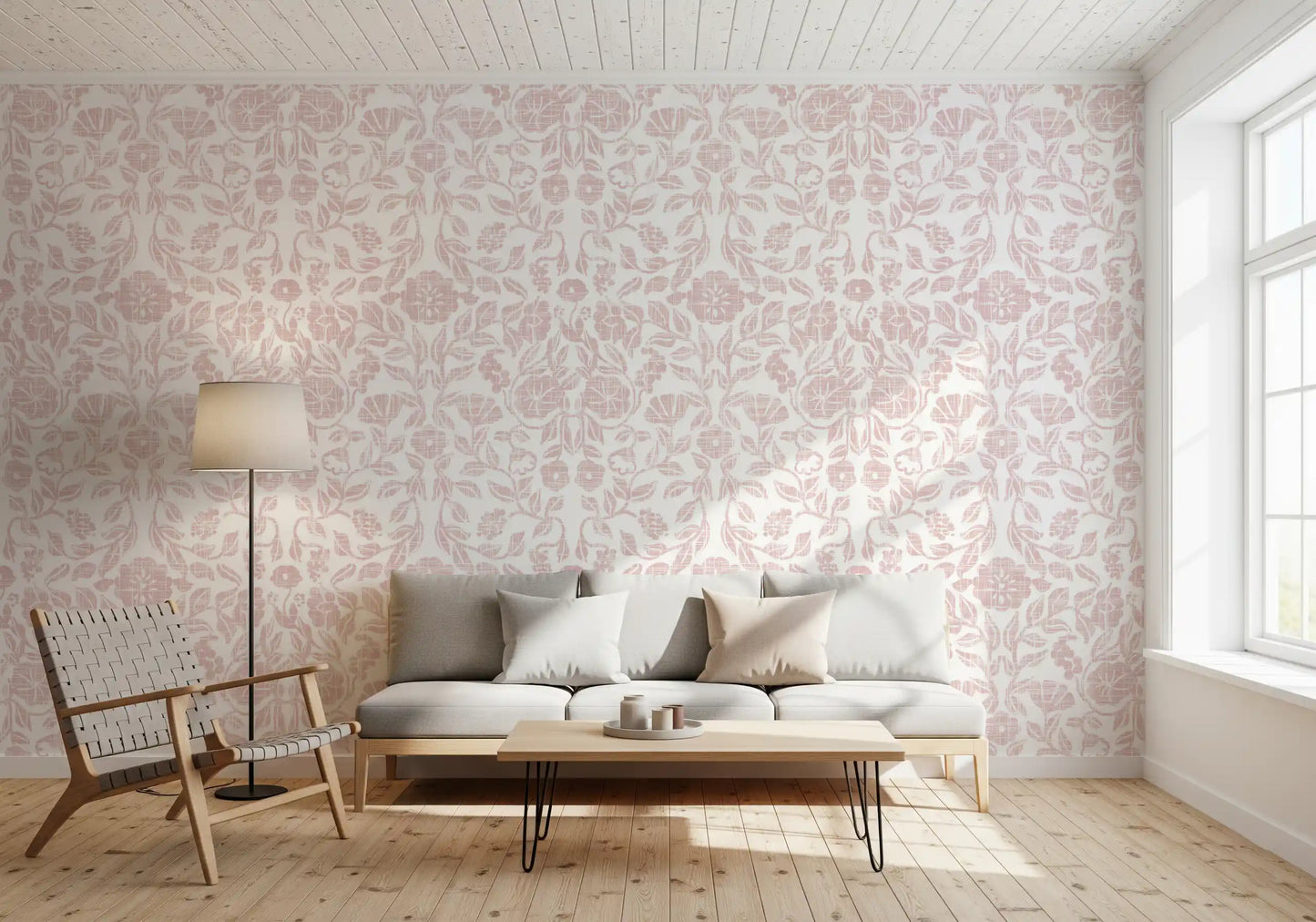 Soft Blush Botanical Textile Print Wallpaper⁠