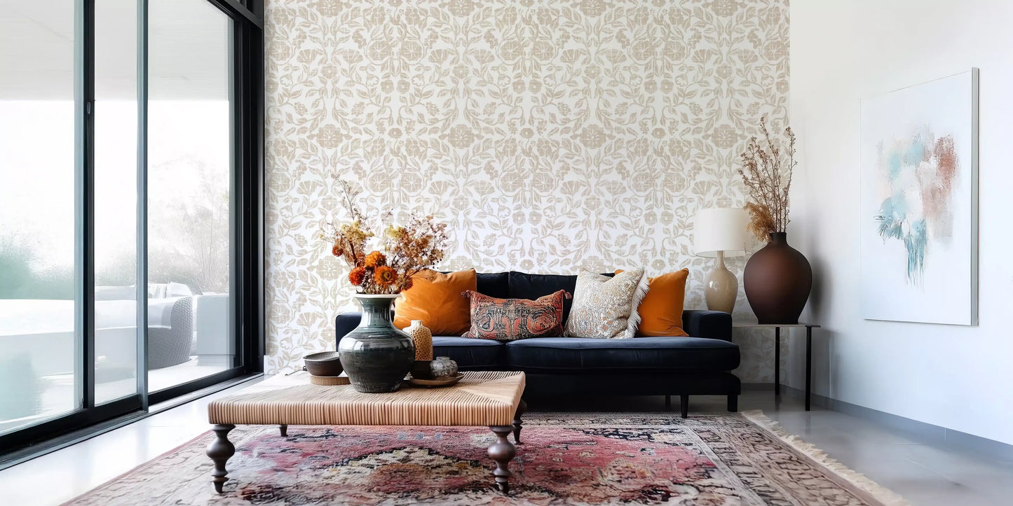 Rustic Linen Damask Motif Wallpaper⁠