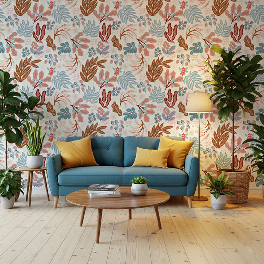 Mixed folk blooms across the Muted Autumn Botanical wallpaper GD11893
