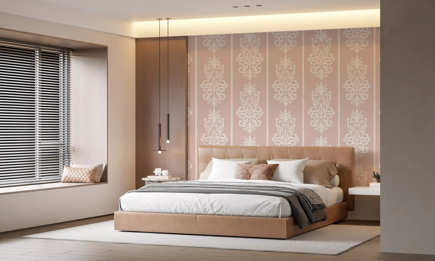 Blush Damask Striped Motif Wallpaper⁠