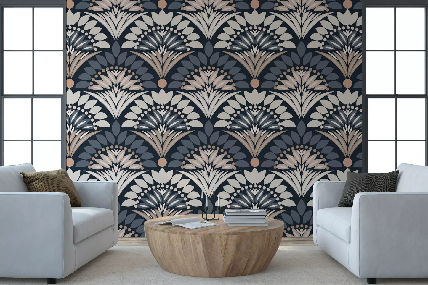 Modern Botanical Fan Arcs Wallpaper⁠
