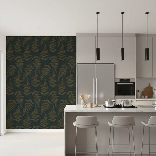 Bold botanical wallpaper lining a modern kitchen GD11900