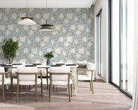 Serene Cream and Blue Floral Sketch Wallpaper⁠
