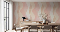 Soft Blush Wavy Stripes Wallpaper⁠