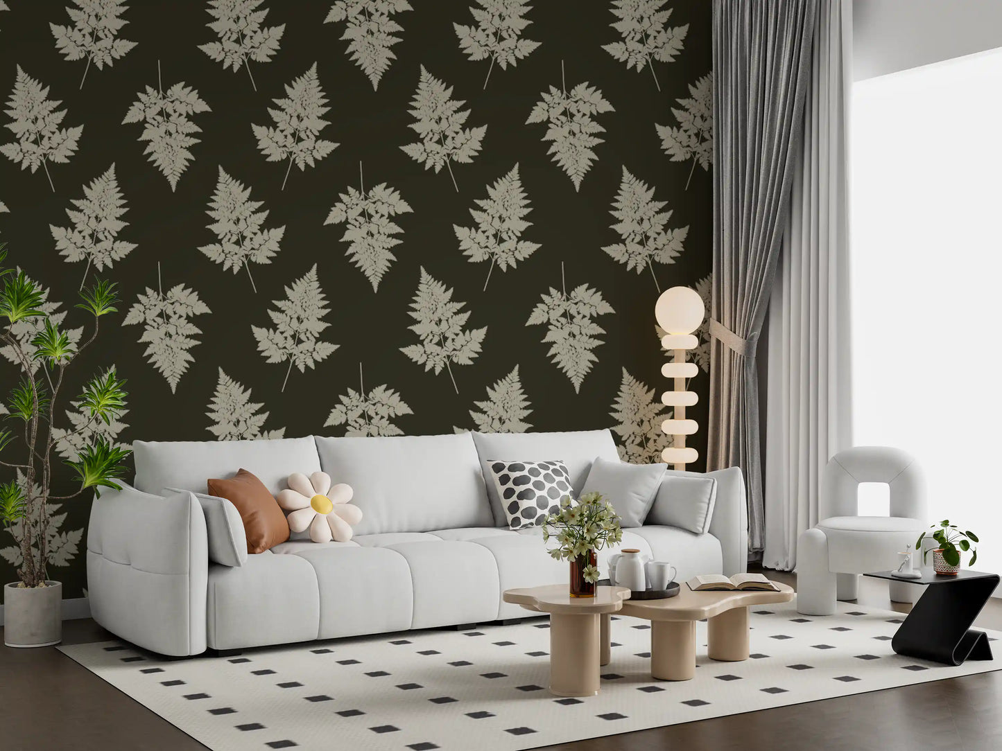 Minimalist Woodland Leaf Motif Wallpaper⁠
