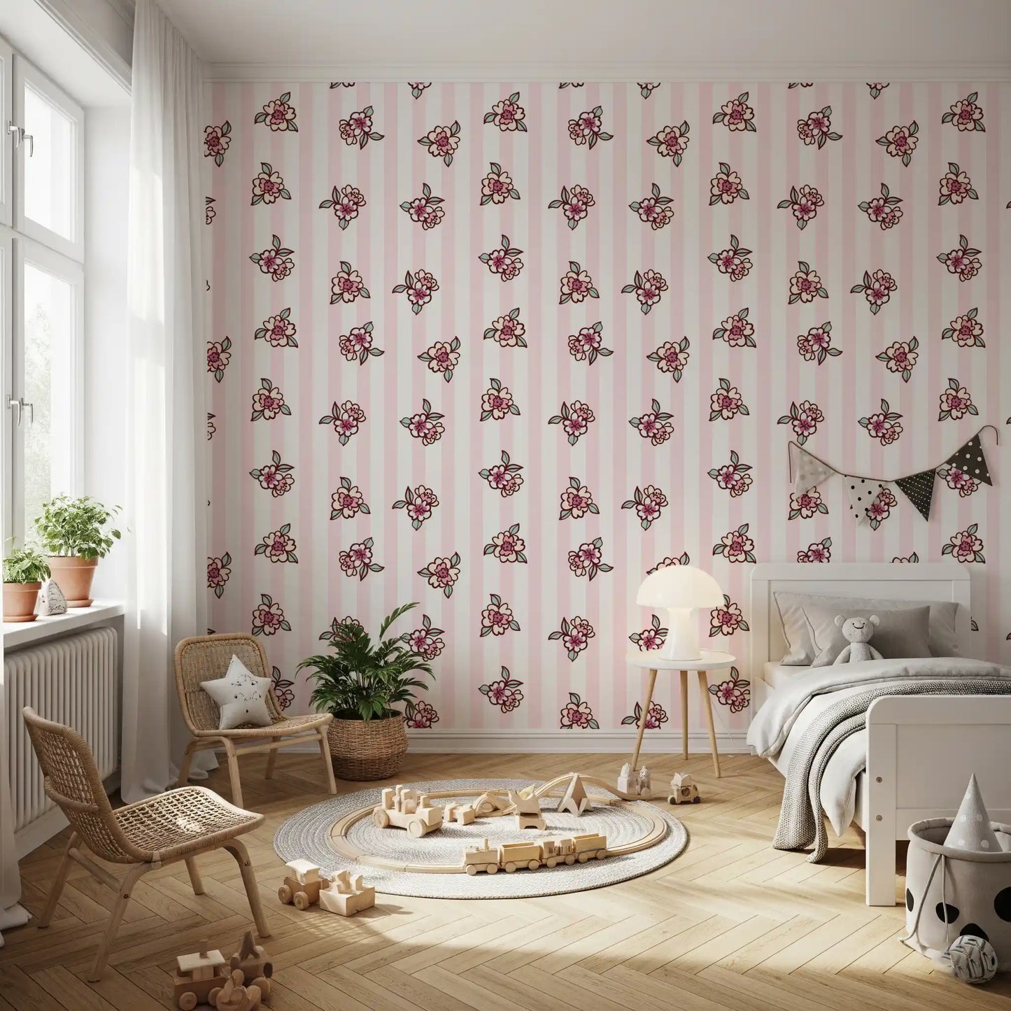 Soft Pink Blossom Stripe Wallpaper⁠