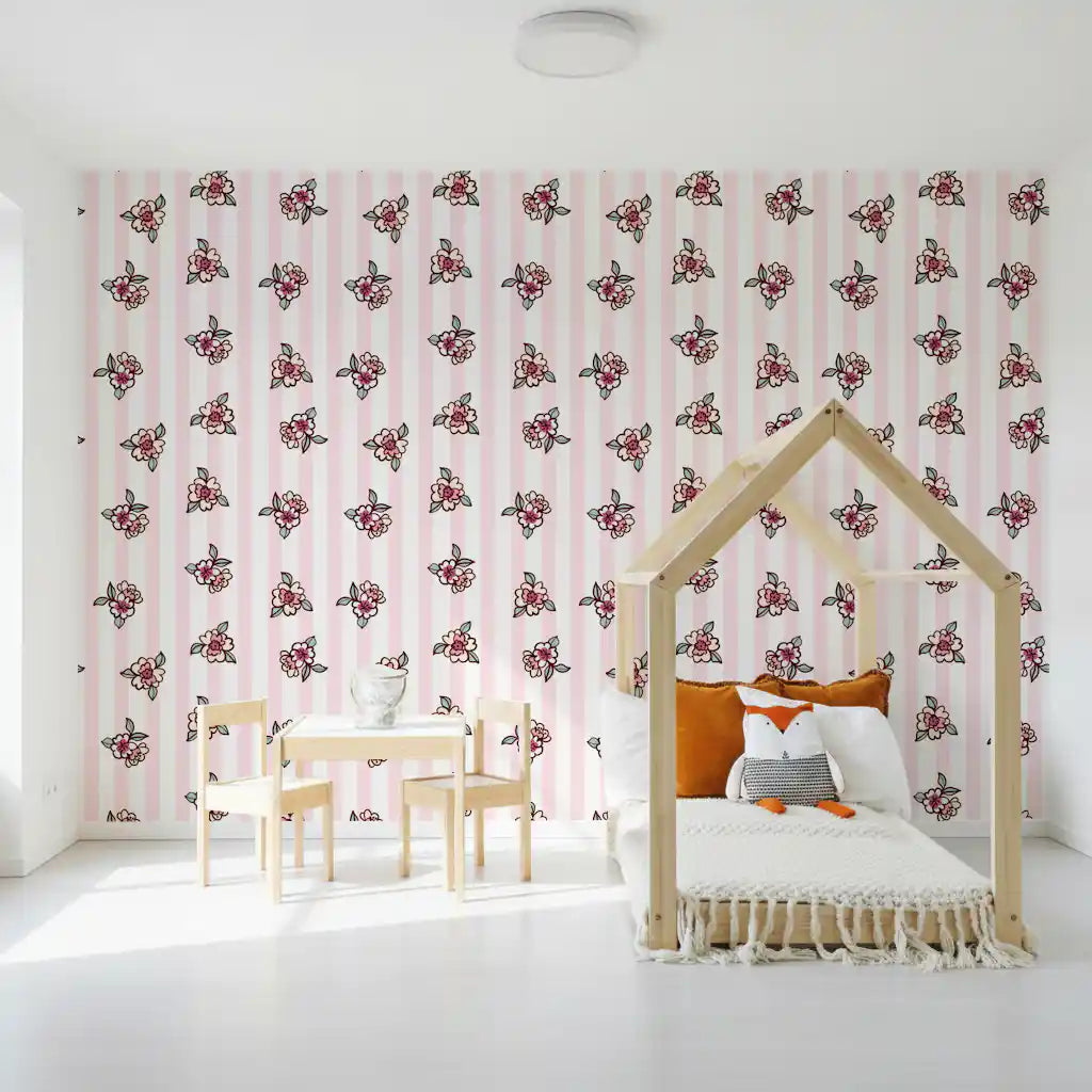 Soft Pink Blossom Stripe Wallpaper⁠