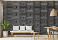 Abstract Hand-Drawn Linear Square Motif Wallpaper⁠