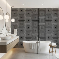 Abstract Hand-Drawn Linear Square Motif Wallpaper⁠