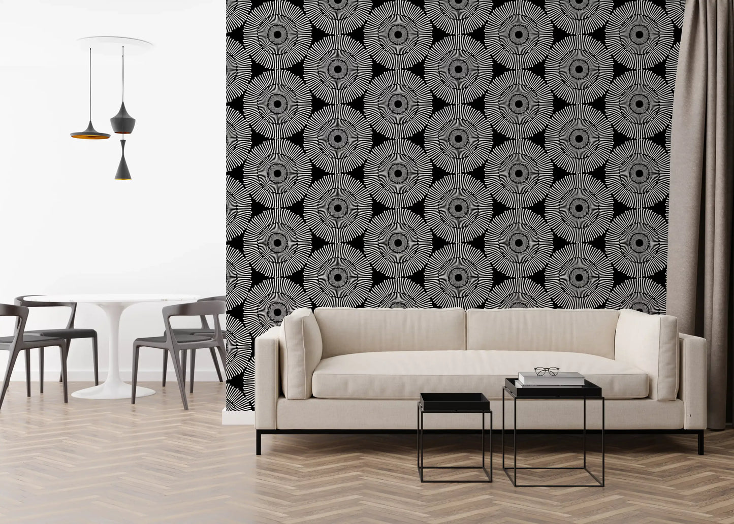 Modernist Painterly Orbit Geometric Motif Wallpaper⁠