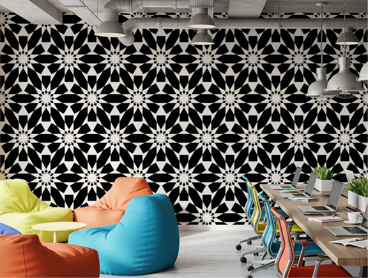 Open office breakout dressed in Minimalist Star Tile wallpaper tiling GD11933